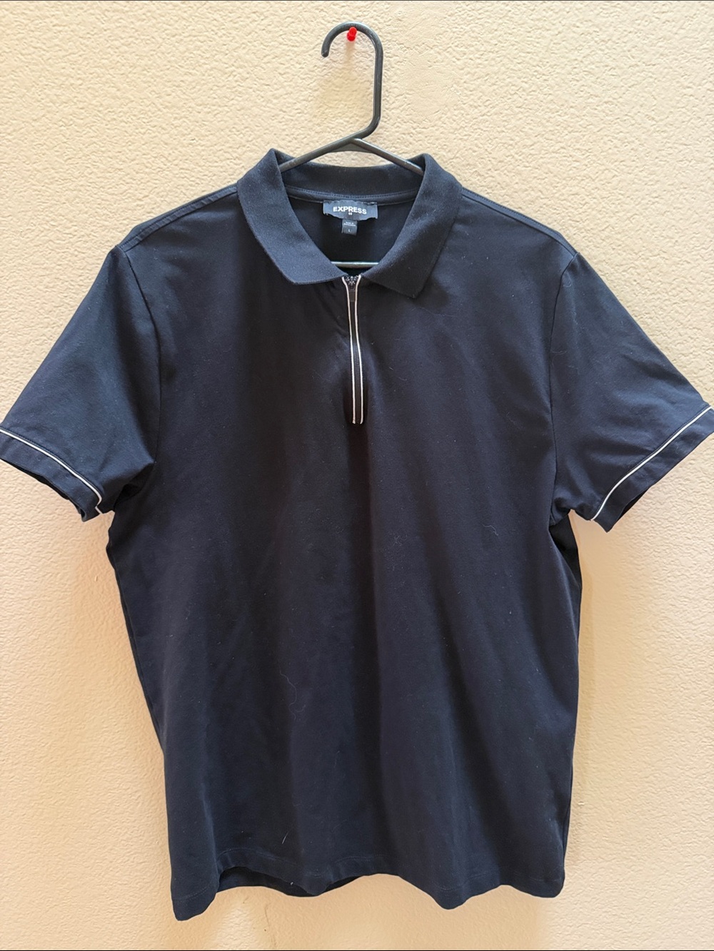 Express Men’s Black Polo with Zip Placket and Contrast Trim